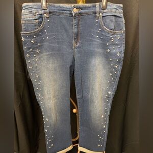 Chico's Blue Pearl-Studded Boyfriend Jeans